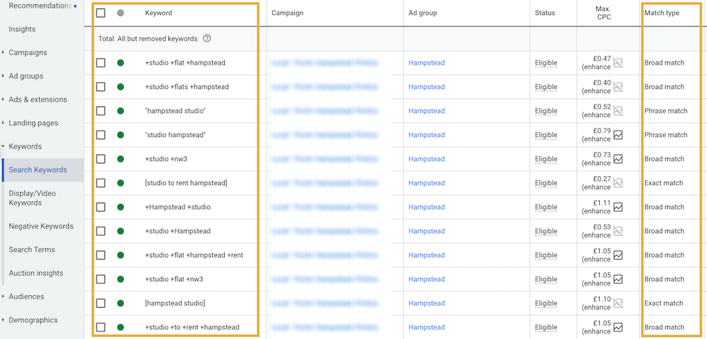 How to Research PPC Keywords for Rental Properties - Keyword Match Types