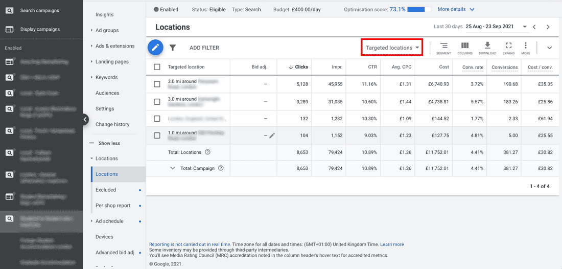 Targeted locations vs. matched locations in Google Ads