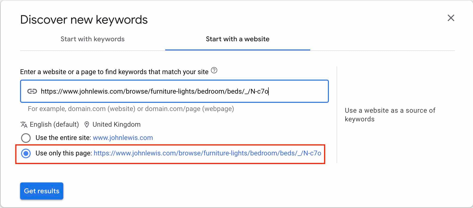 Check if Google understands your landing page with Google Ads' keyword tool.