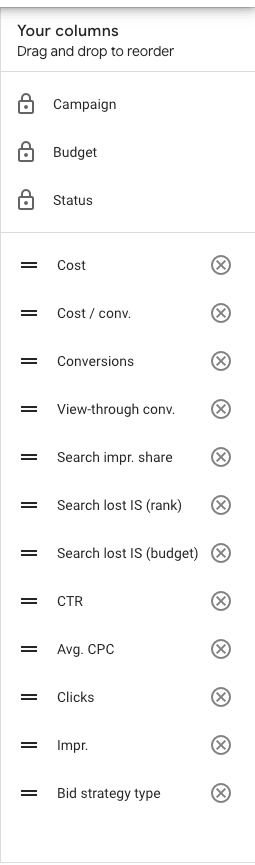 Choosing the best columns to view in Google Ads