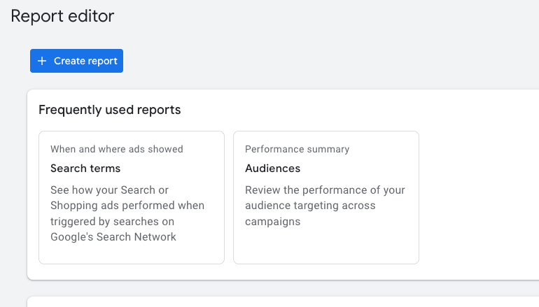 Create a new custom report in Google ads